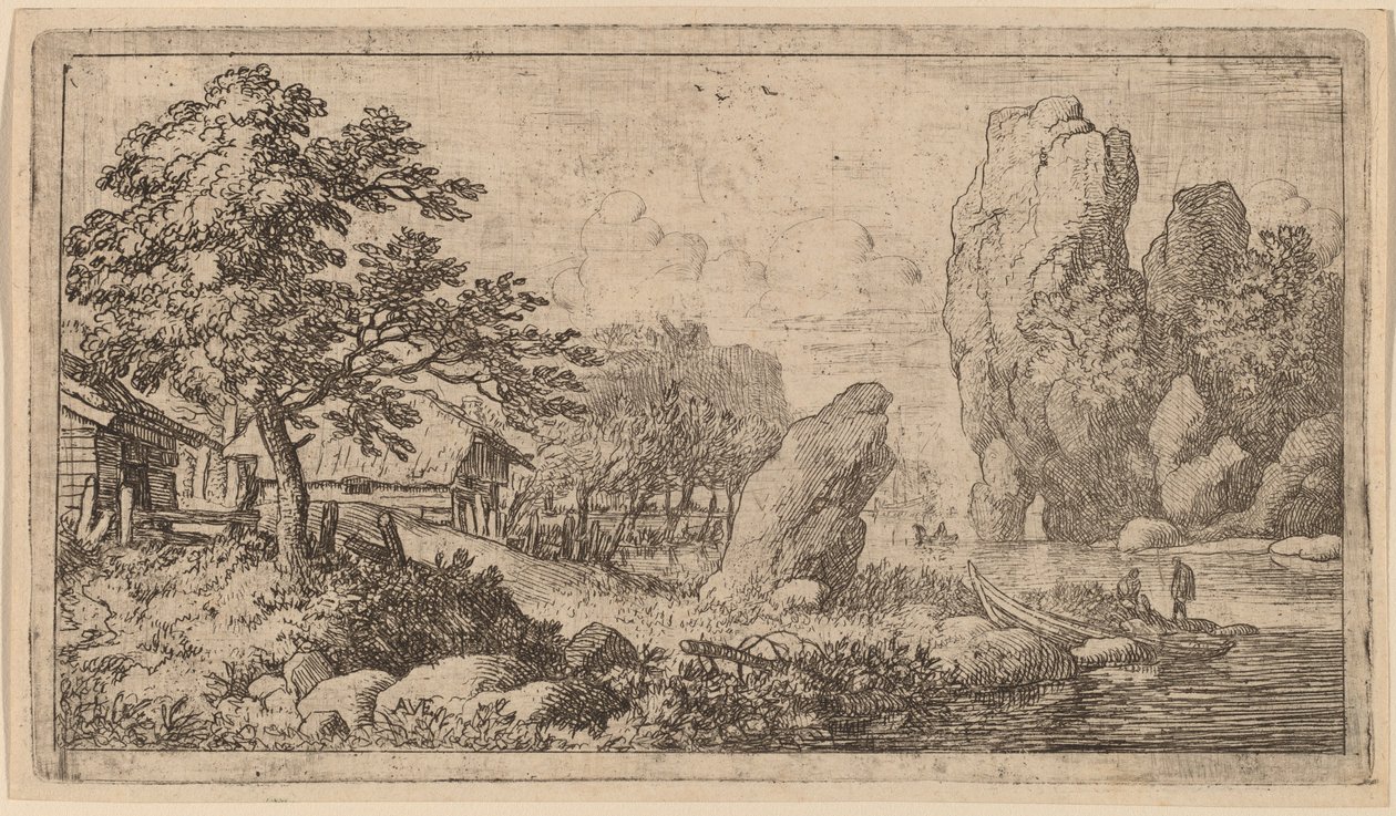 Pointed Boulder at the Bank of a River by Allart van Everdingen