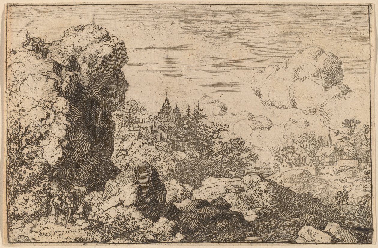 Three Travelers at the Foot of a High Rock by Allart van Everdingen