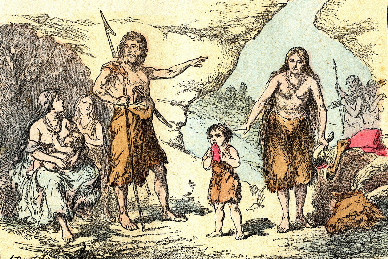 A family at the era of reindeer (Prehistory). Drawing A. Demarle. 1885 by Alphonse Demarle
