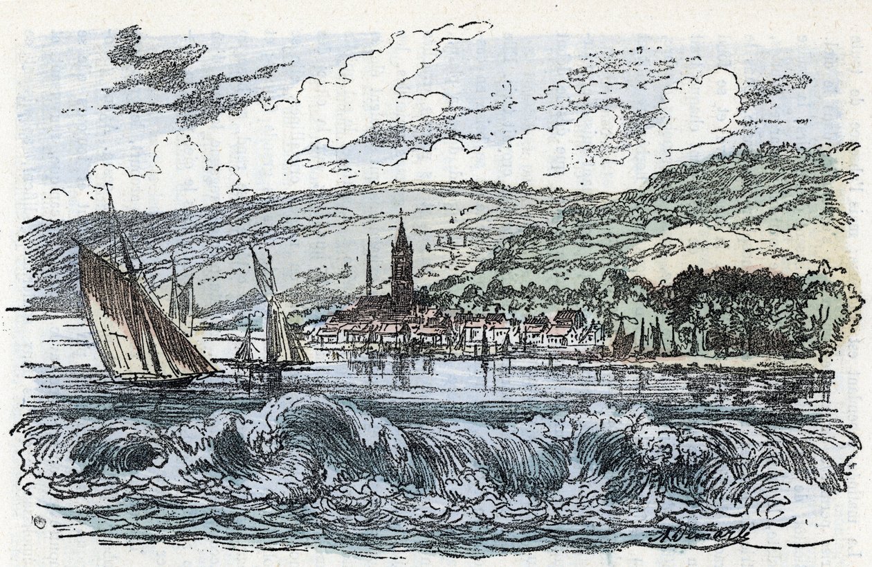 View of the mascaret of the Seine to Caudebec-en-Caux in the Seine Maritime, Normandie Engraving from 