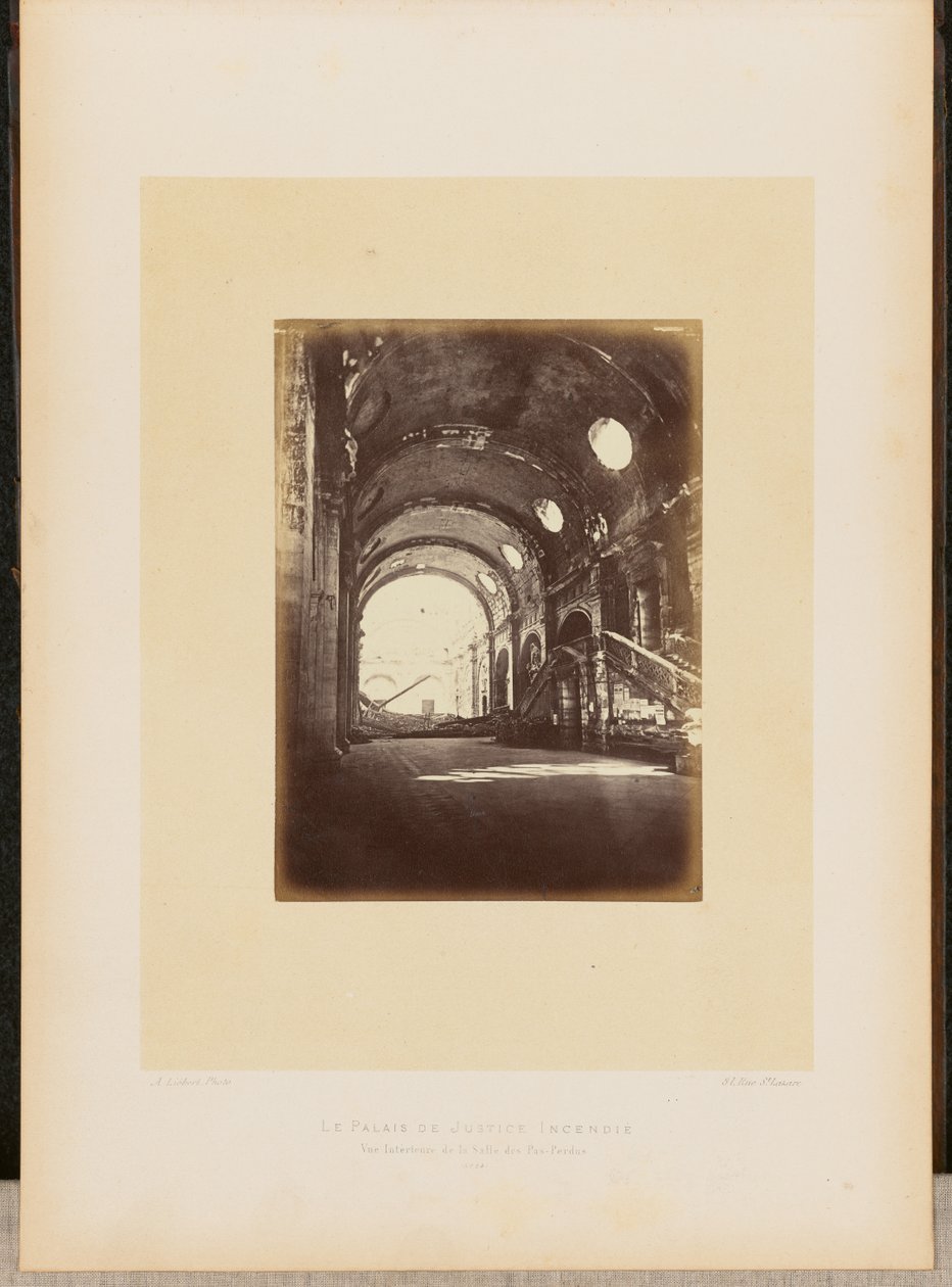The Burned Palais de Justice. Interior View of the Salle des Pas-Perdus. by Alphonse J. Liébert