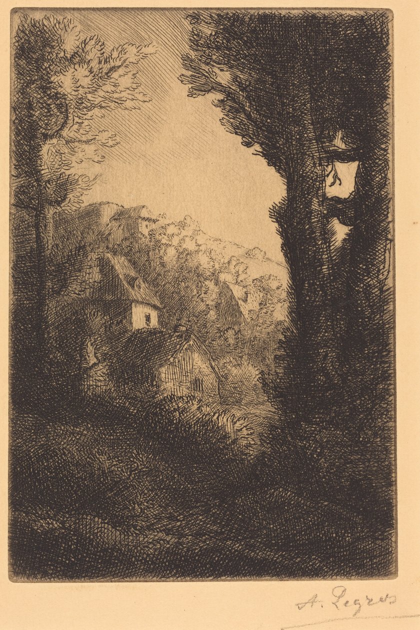Farm on a Hillside in Sunlight by Alphonse Legros