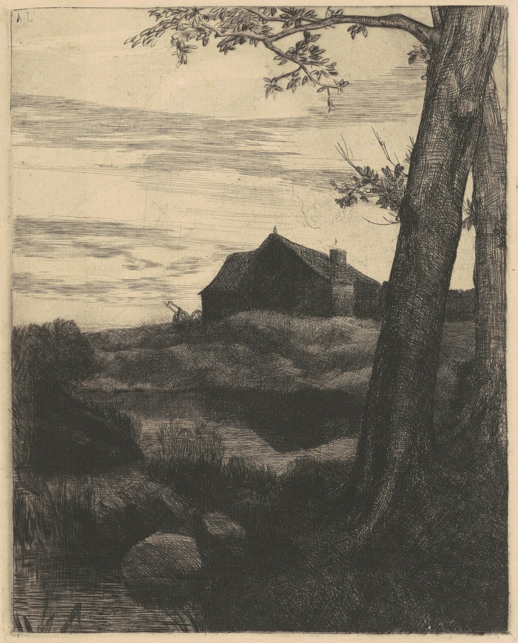 Farm with a Large Tree by Alphonse Legros
