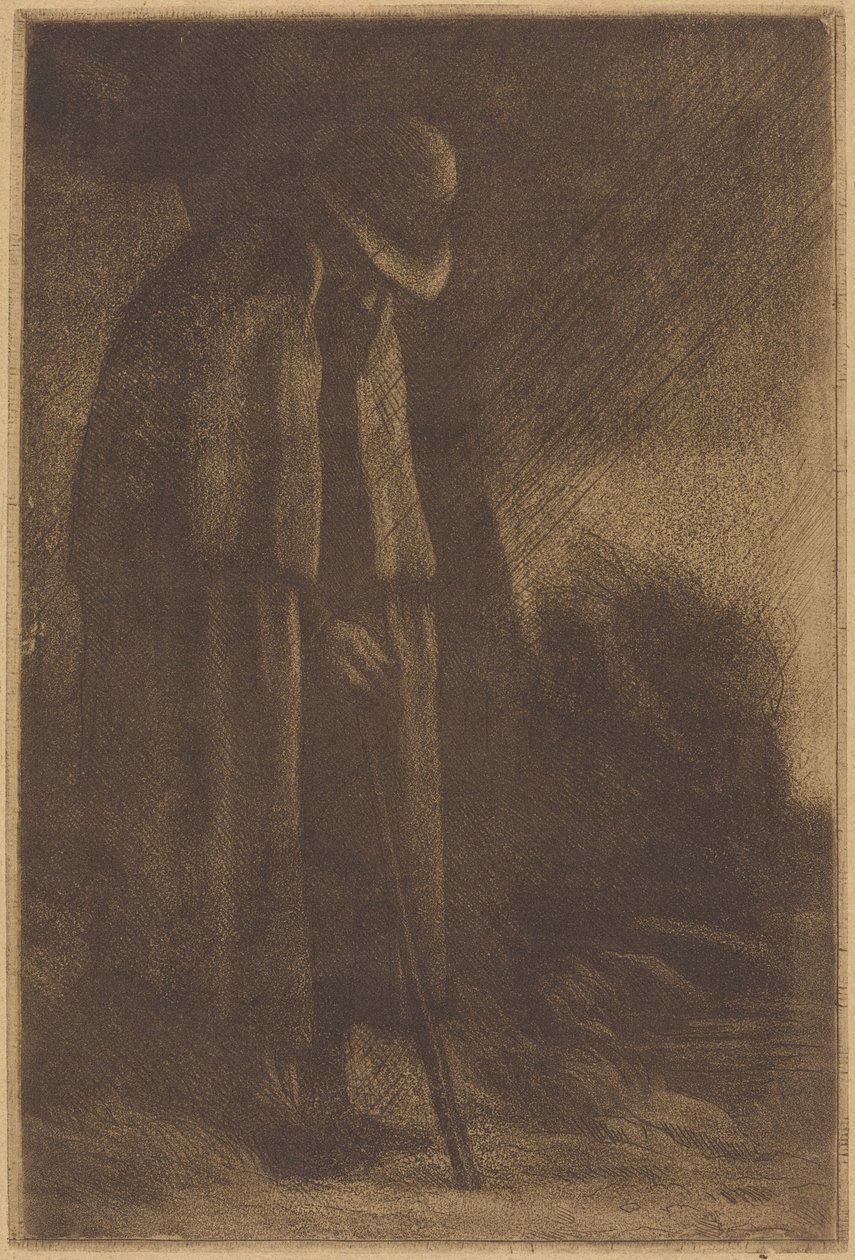 Traveler taking Shelter by Alphonse Legros