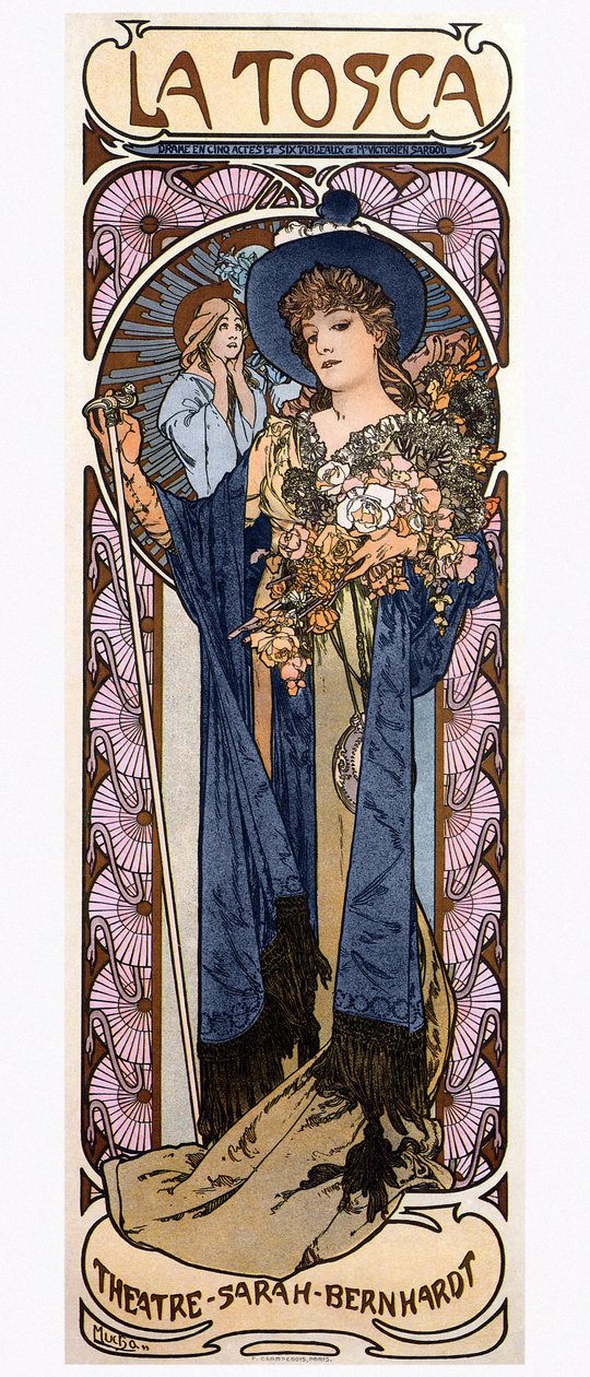 Poster by Alfonse Mucha for the play "Tosca" by Victorian Sardou performed by actress Sarah Bernhardt by Alphonse Marie Mucha