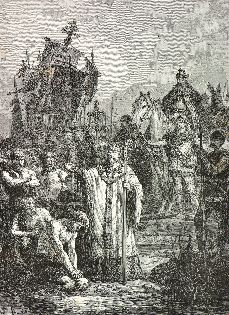 Charlemagne in 804 imposes Christian baptism on the Saxons by Alphonse Marie de Neuville