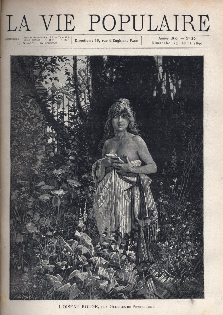 A Naked Young Woman, Standing and Covering Her Body with a Blanket, Surrounded by Vegetation and Trees by Alphonse Mucha