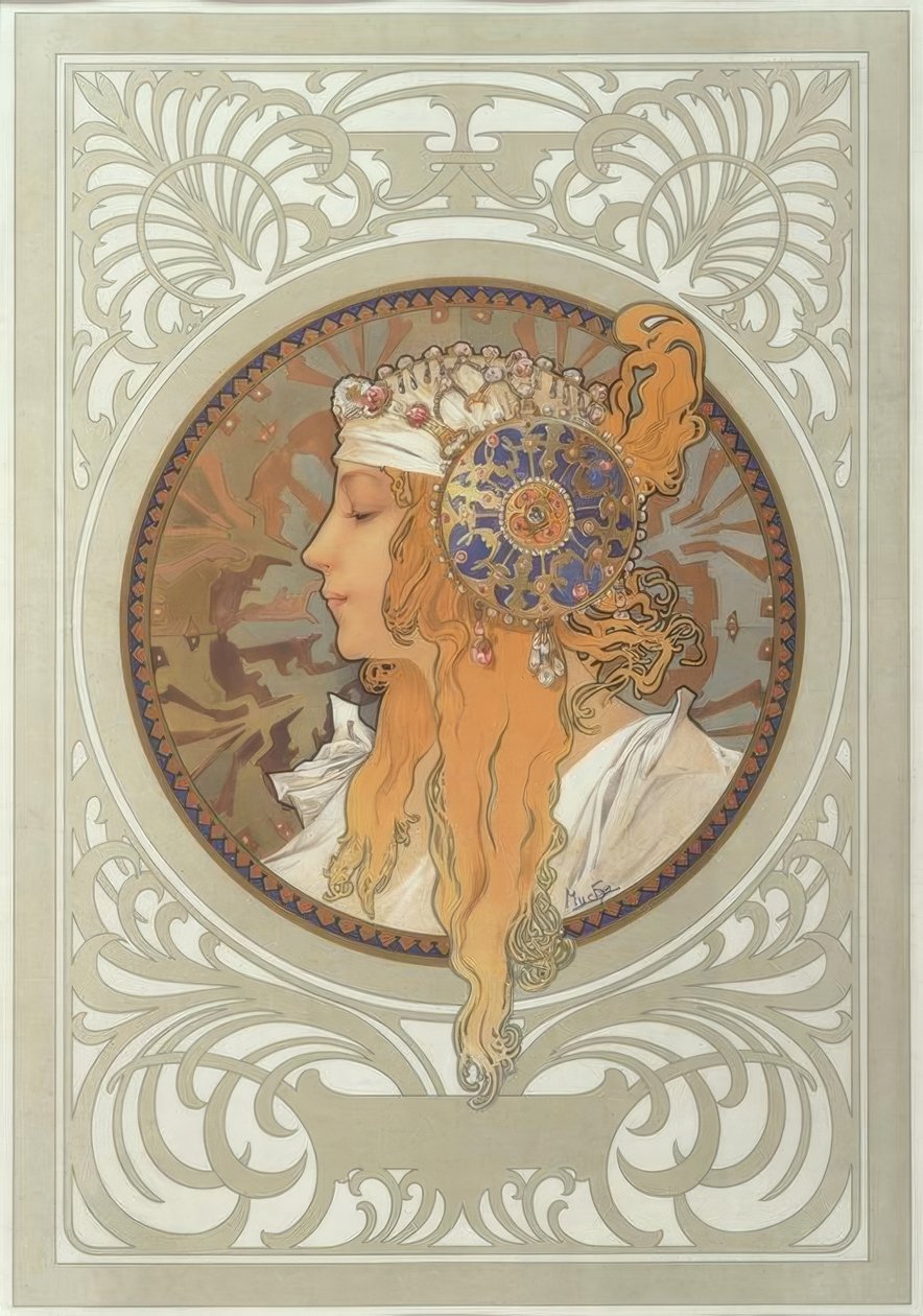 Byzantine Head: Blonde by Alphonse Mucha