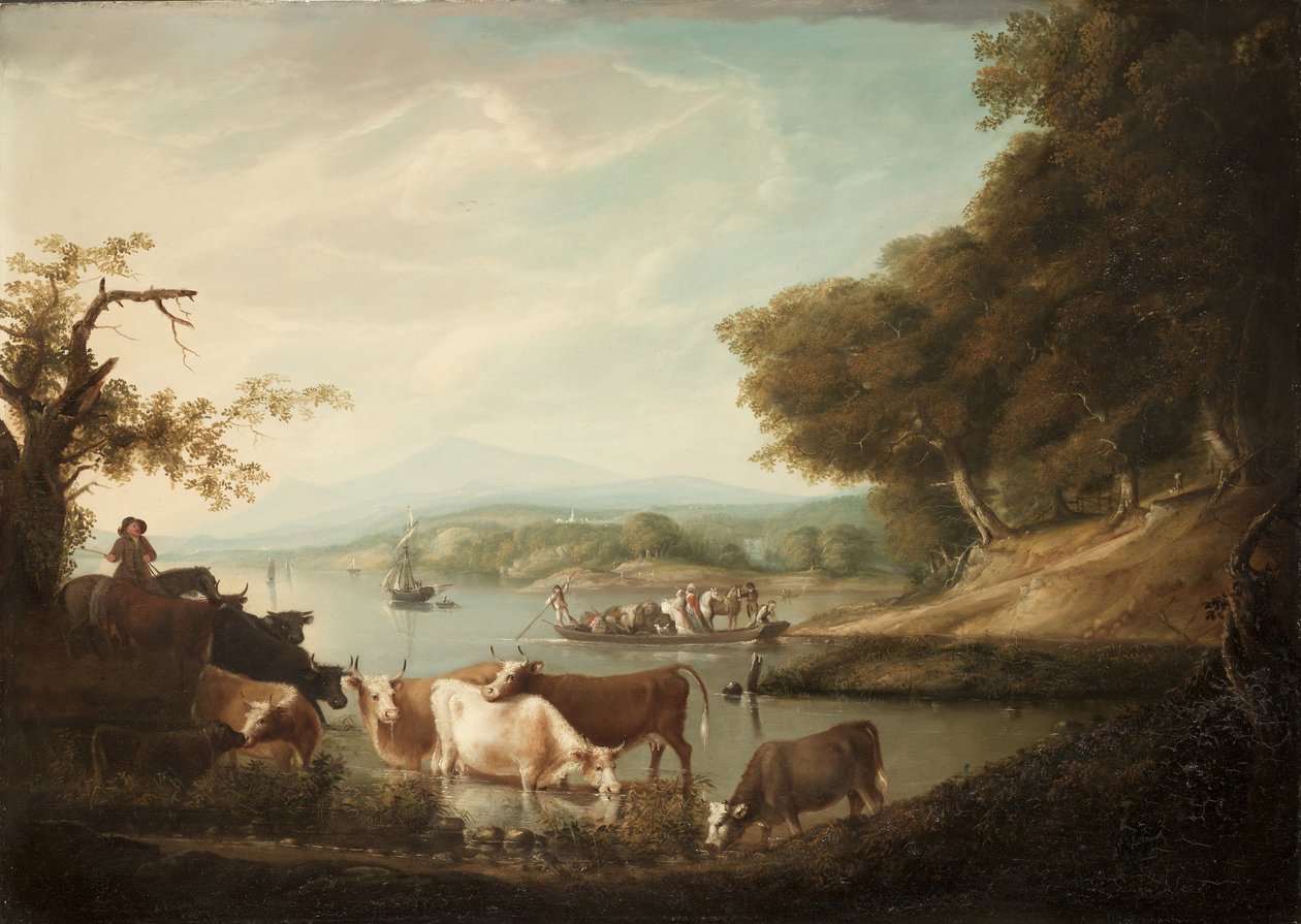 A Calm Watering Place--Extensive and Boundless Scene with Cattle, 1816 by Alvan Fisher