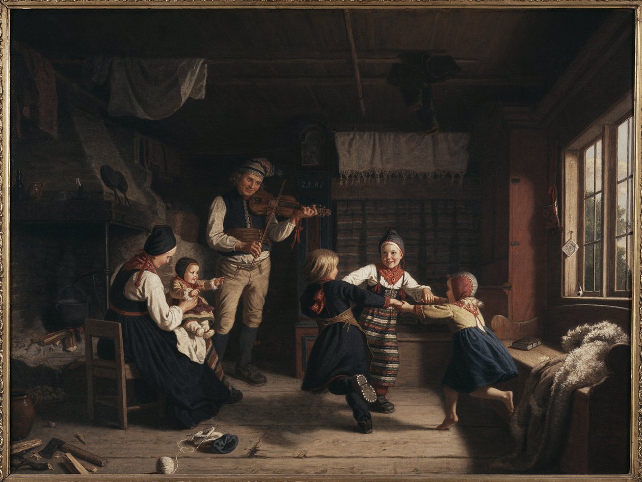 Sunday Evening in a Farmhouse in Dalarna by Amalia Lindegren