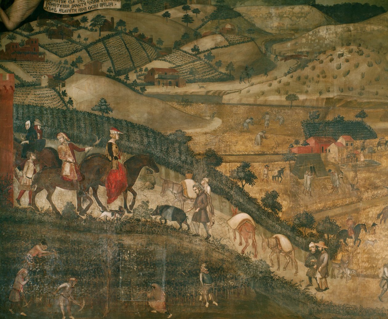 Landscape with Peasants and a Hunting Party by Ambrogio Lorenzetti