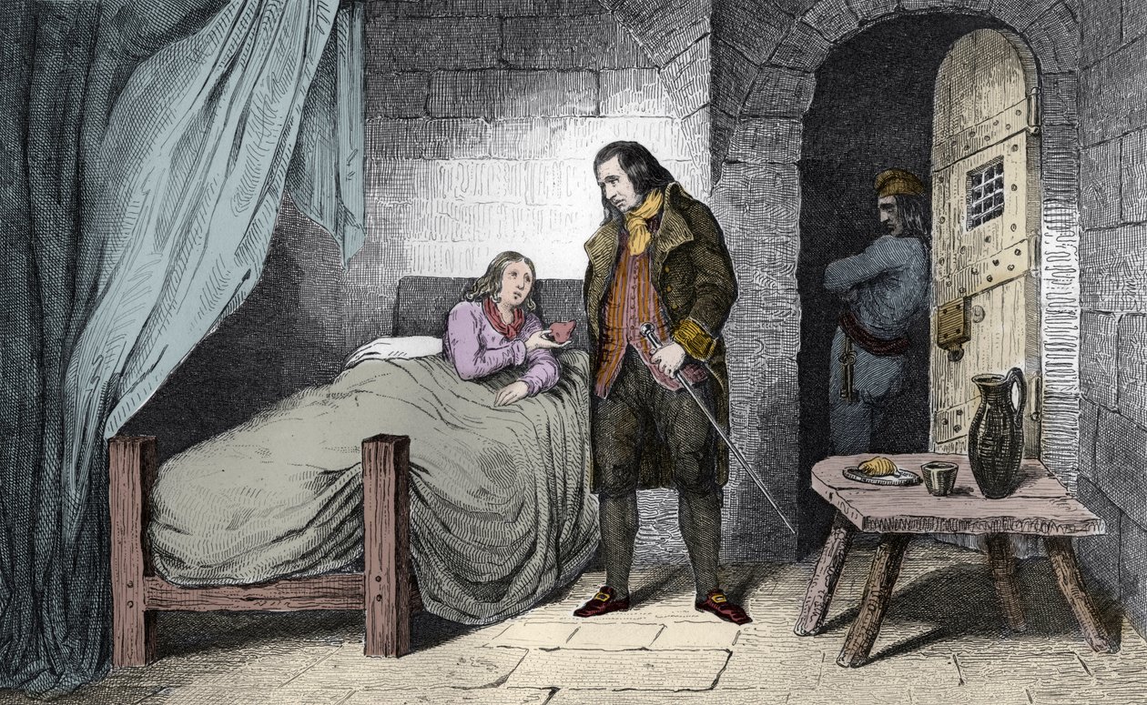 Louis XVII (1785-95) Sick and Imprisoned - The Dauphin of France Louis XVII (1785-1795) Sick in the Prison of the Temple - Engraving of 1825 in 