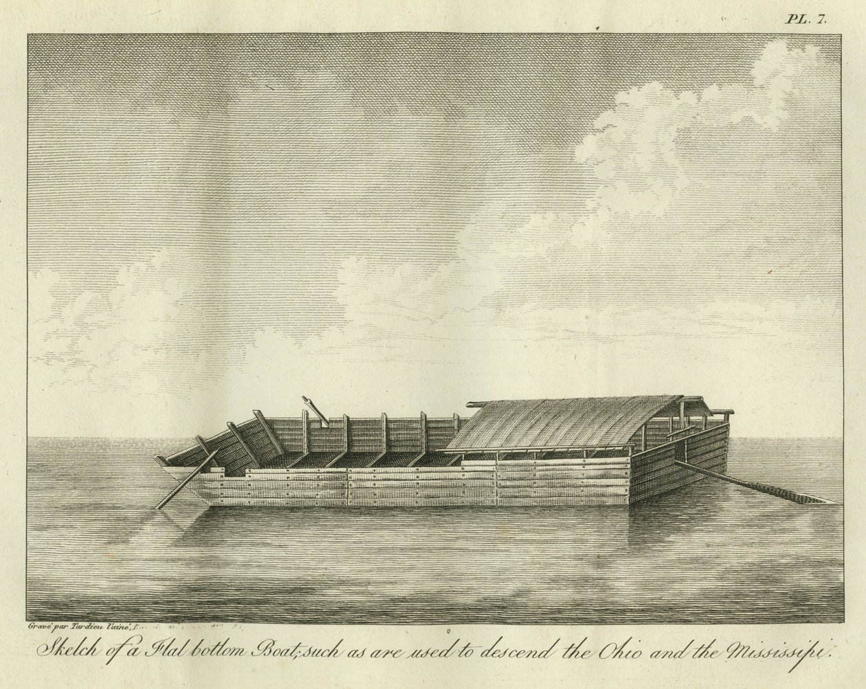 Sketch of a Flat Bottom Boat, such as are Used to Descend the Ohio and the Mississippi, Published in 1826 by Ambroise Tardieu