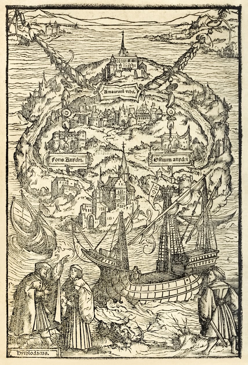 Map of the New Island of Utopia from a 1518 Edition of Utopia by Sir Thomas More, First Published in 1516 by Ambrosius Holbein