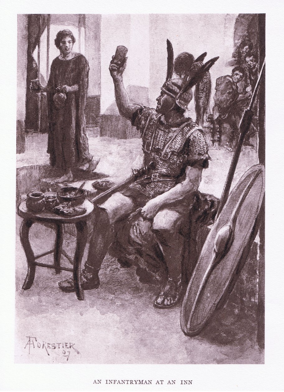 An Infantryman at an Inn (illustration from The Roman Soldier) by Amedee Forestier