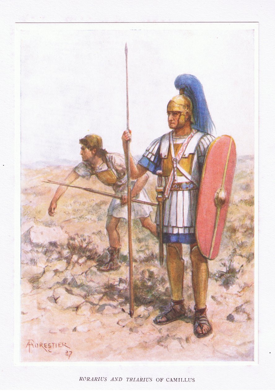 Rorarius and Triarius at Camillus (illustration from The Roman Soldier) by Amedee Forestier