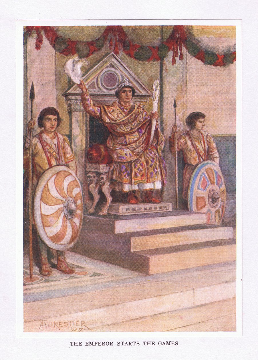 The Emperor Starts the Games (illustration from The Roman Soldier) by Amedee Forestier