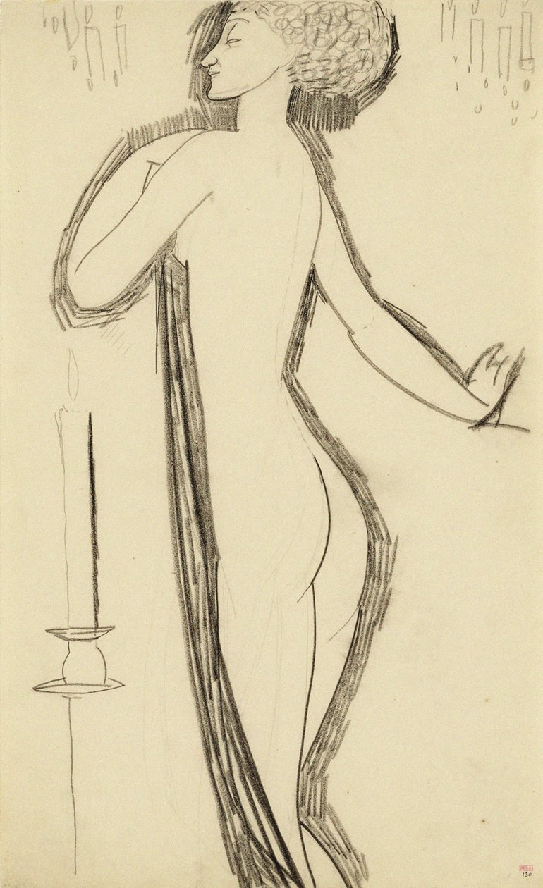 Standing Female Nude in Profile with Lighted Candle by Amedeo Modigliani