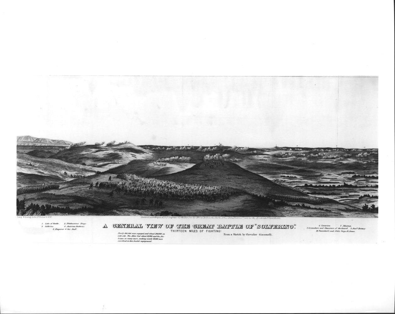 A General View of the Great Battle of Solferino, 24th June 1859, from a Sketch by Chevalier Giacomelli, Published by Lang und Laing, c.1859 by American School