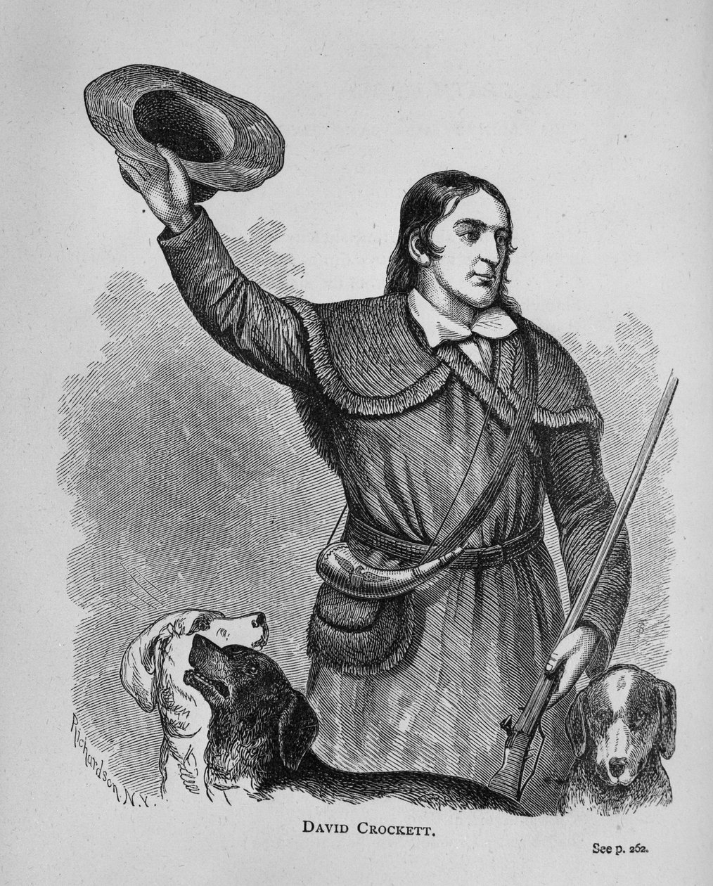David Crockett, from Texas History Scrapbook by American School