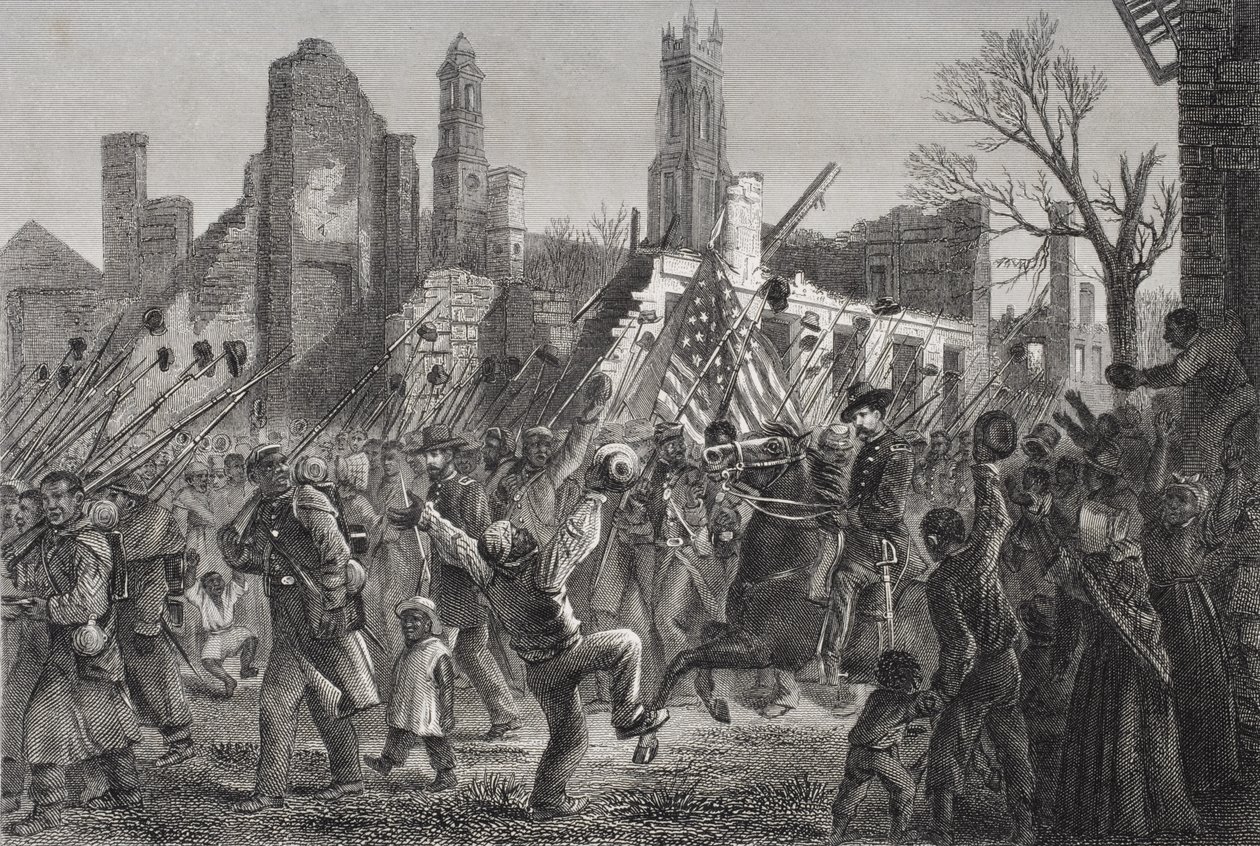 Entrance of the 55th Massachusetts Colored Regiment into Charleston, West Virginia, February 21st 1865 by American School