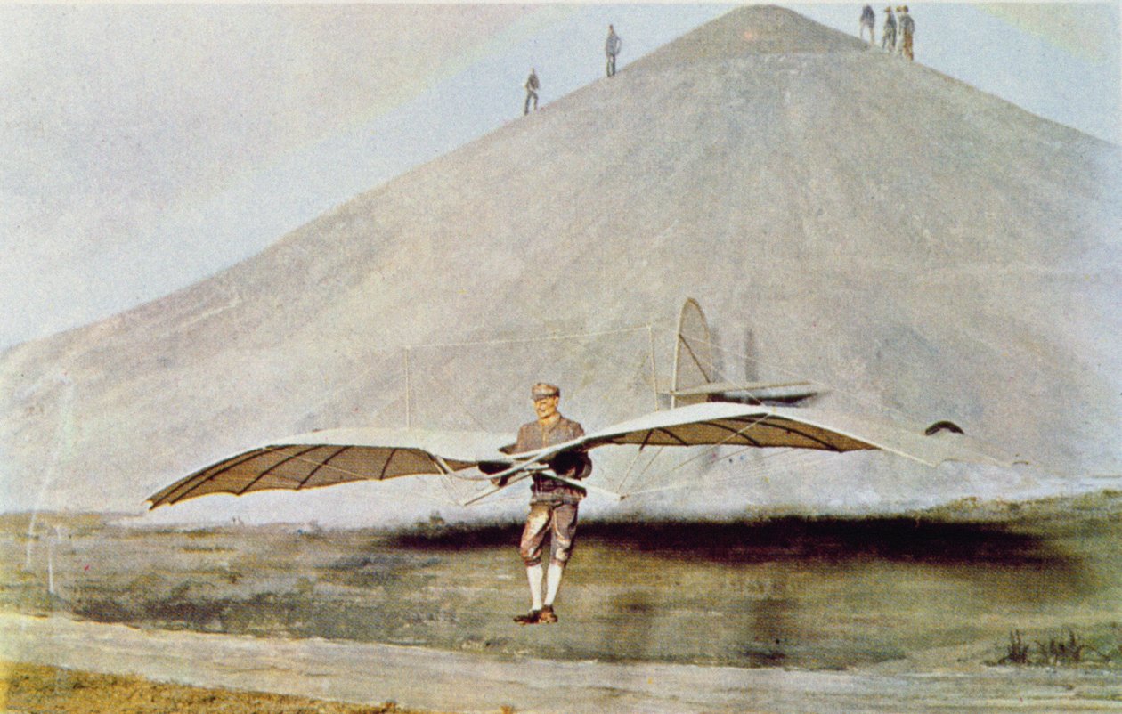 One of the Many Flying Experiments of Otto Lilienthal from 