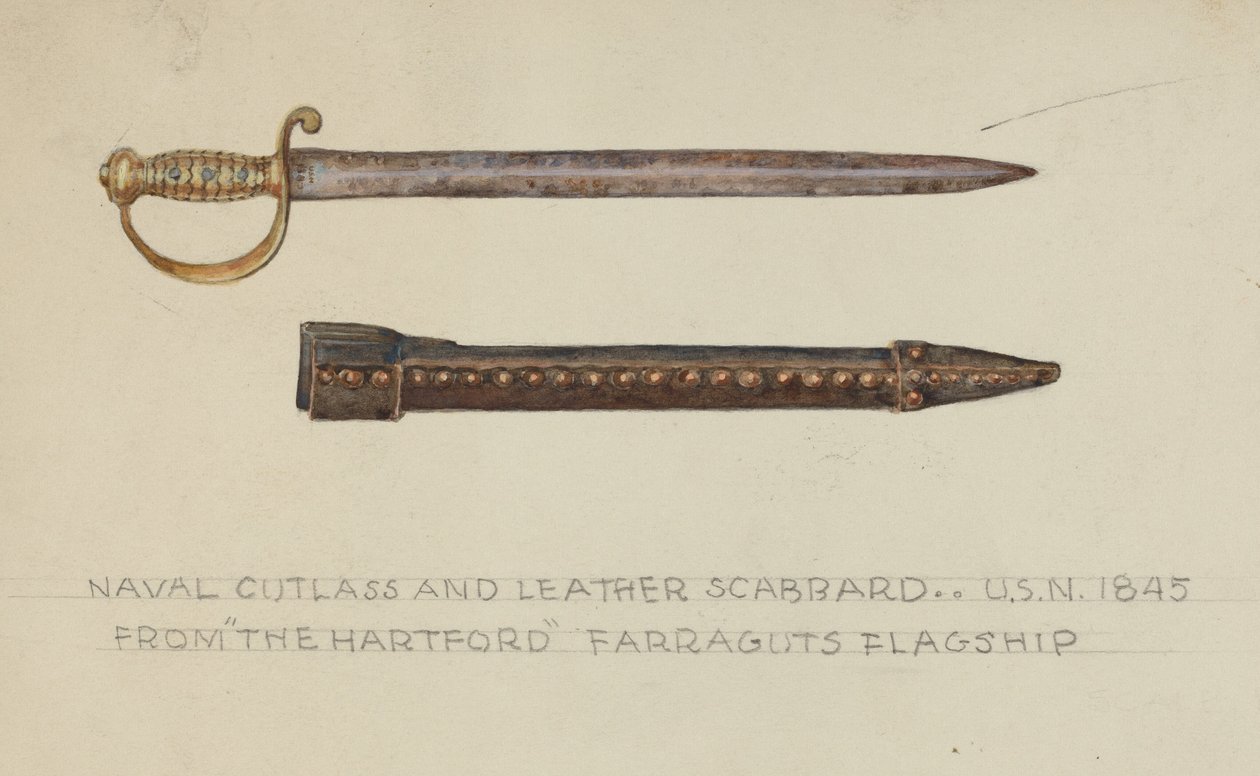 Cutlass and Leather Scabbard by American 20th Century