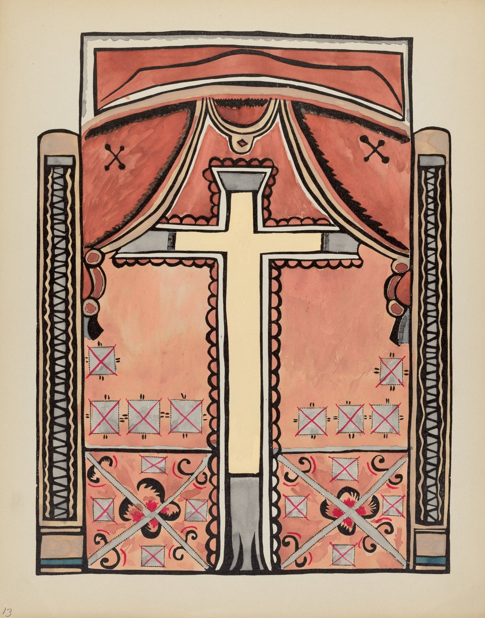 Plate 13: Design with Cross: From Portfolio "Spanish Colonial Designs of New Mexico" by American 20th Century