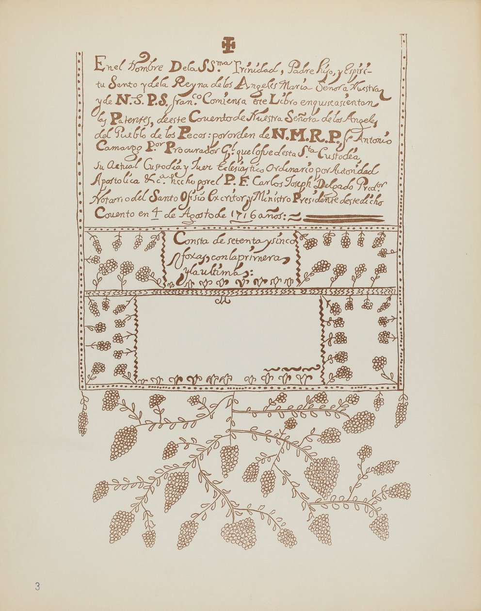 Plate 3: Pecos Book of Visitations: From Portfolio "Spanish Colonial Designs of New Mexico" by American 20th Century