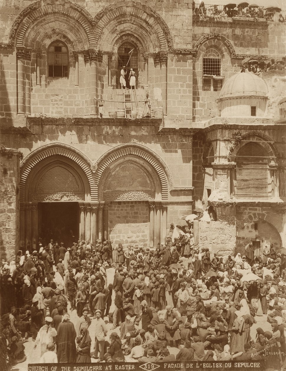 Church of the Holy Sepulchre, Jerusalem, with the courtyard crowded with pilgrims gathered for Easter, 1898-1911 by American Photographer