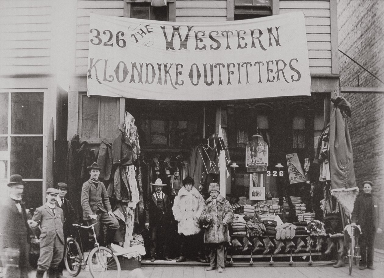 Klondike Outfitters store, Cordova Street, Vancouver 1897 by American Photographer