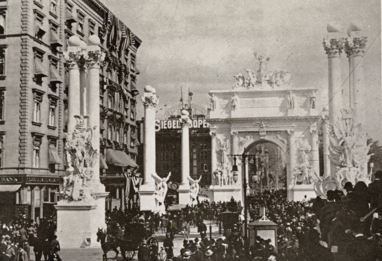 The Dewey Arch in front of the Fifth Avenue Hotel at 23rd St., New York City, celebrating the victory over Spain, 1899 by American Photographer