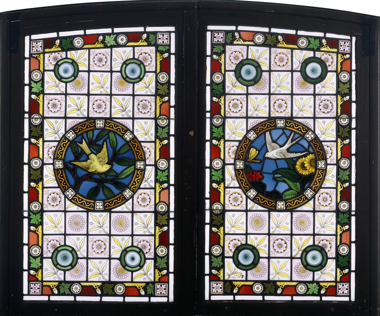 A pair of leaded glass windows, c.1890 by American School