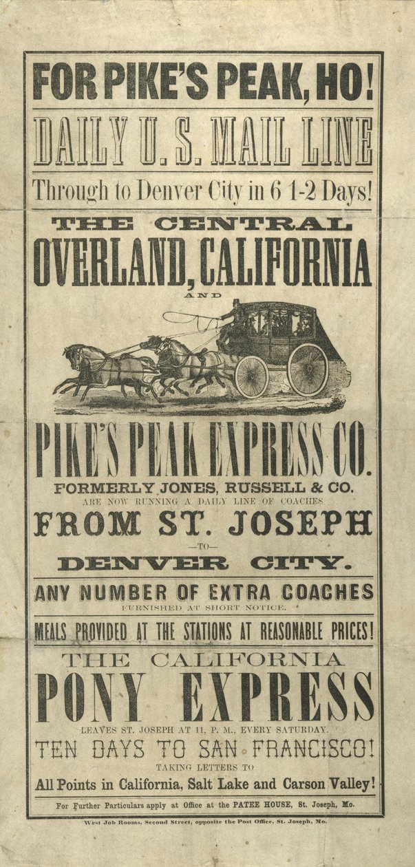 Broadside advertising Trans-American journeys and travel routes