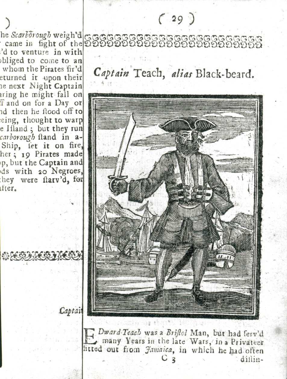 Captain Teach, Alias Black Beard, from History and Lives of All the Most Notorious Pirates and their Crews, London, 1725 by American School