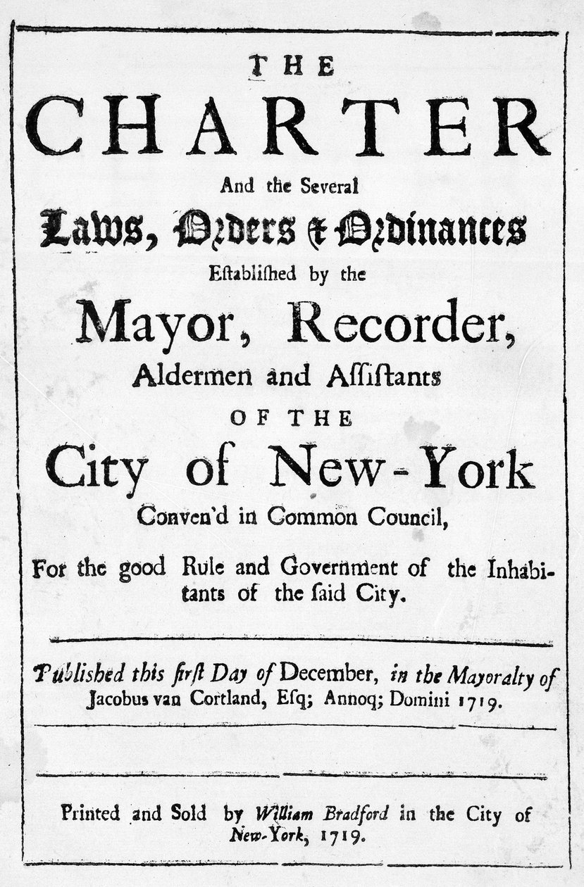 Charter of the City of New York, 1719 by American School