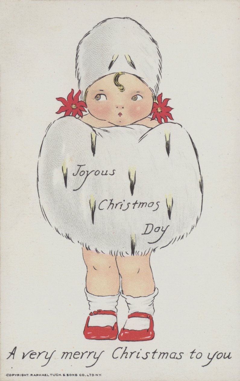 Christmas Greetings Card Depicting a Child with a Christmas Fur Muff and Hat by American School