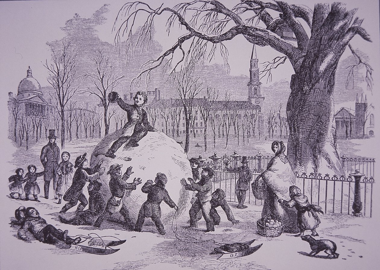 Christmas snowball, scene on Boston Common by American School