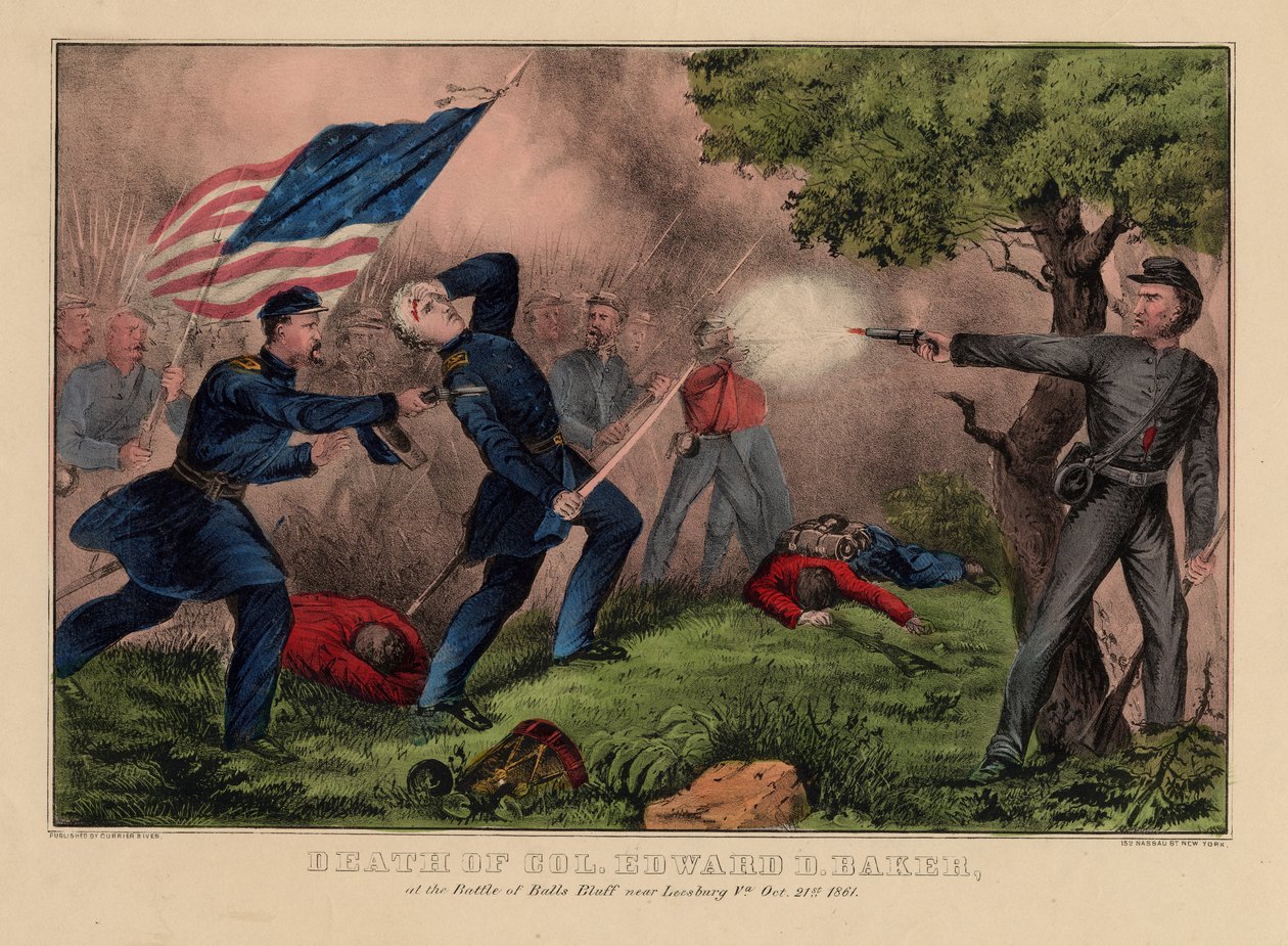 Death of Col. Edward D. Baker, at the Battle of Balls Bluff near