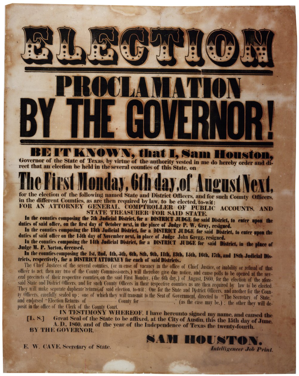 Election Proclamation by the Governor! (Elections Before the Civil War), 15th June 1860 by American School