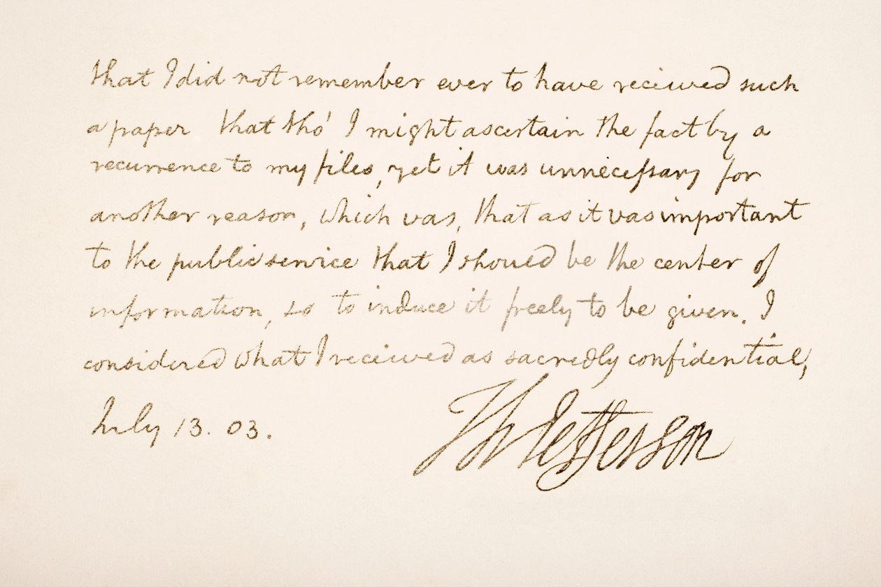 Handwriting and signature of Thomas Jefferson, 1803 by American School