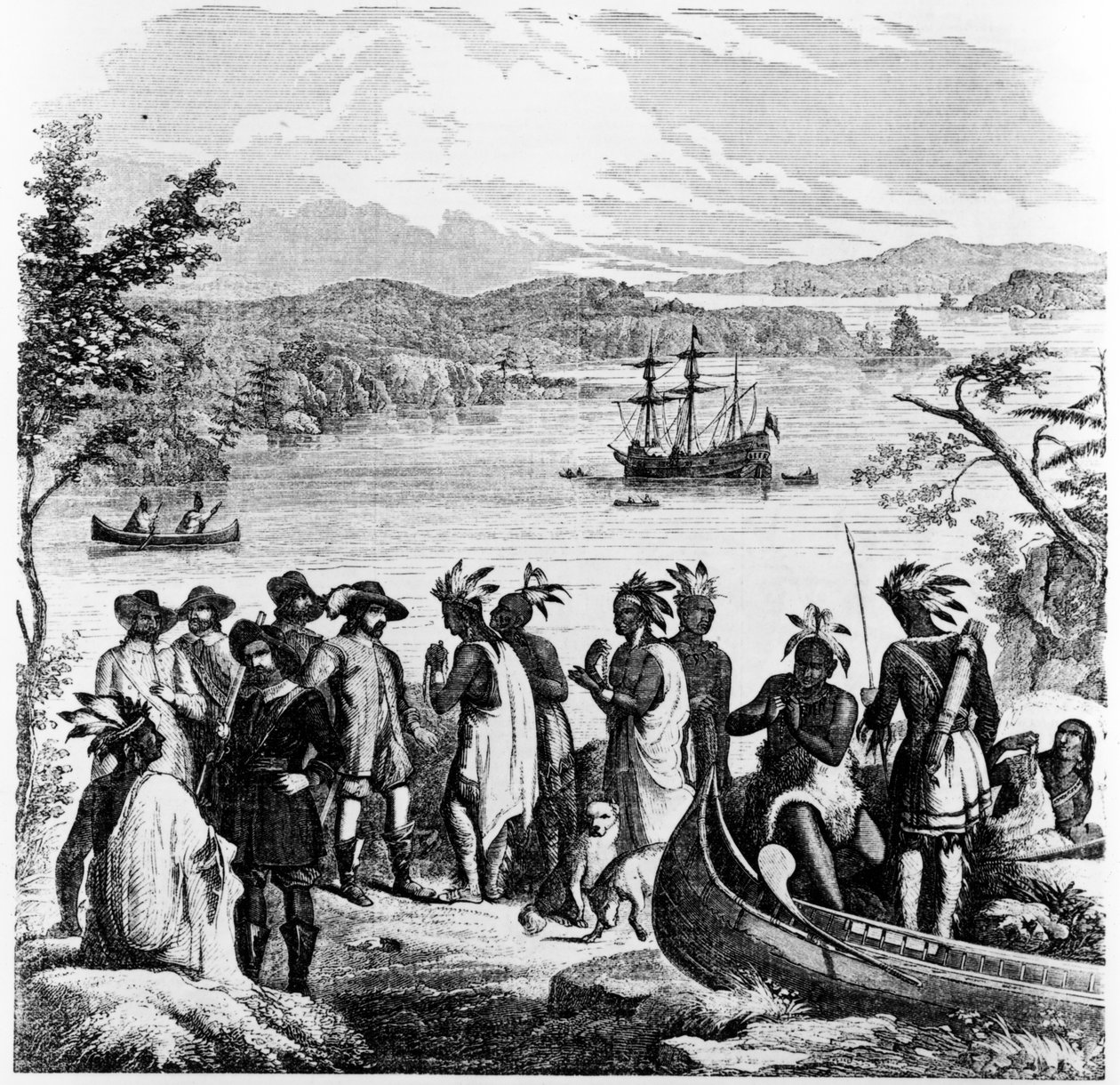 Henry Hudson Descending the Hudson River, Illustration from Ballou