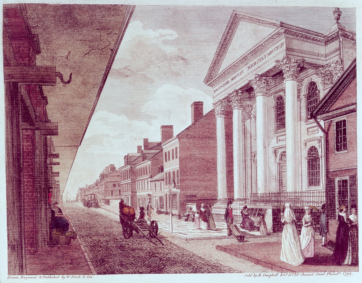 High Street with the First Presbyterian Church, Philadelphia, 1799