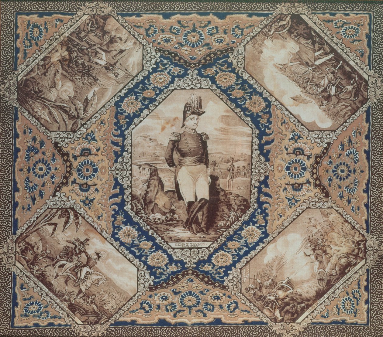 Kerchief with Portrait of Zachary Taylor and Battles of Mexican War by American School