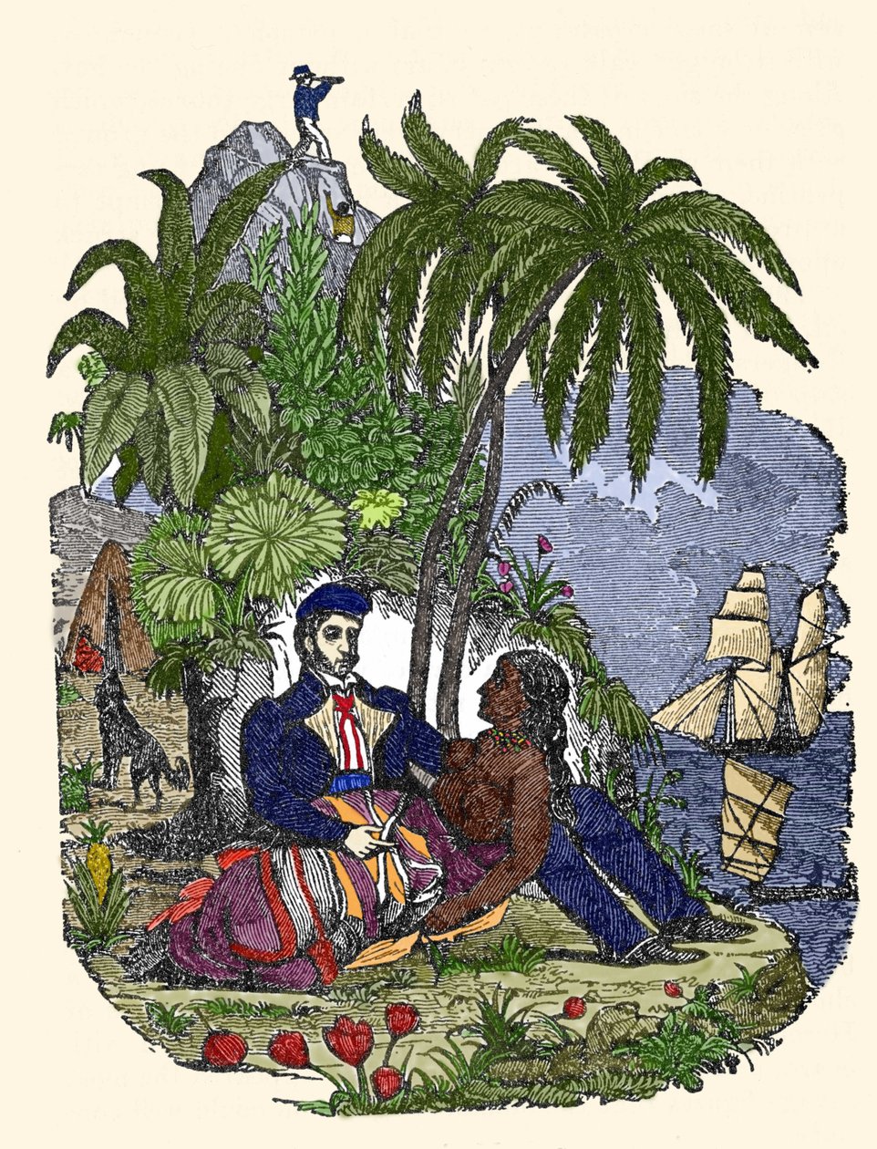 The life of pirates on the island of Madagascar. Engraving of 