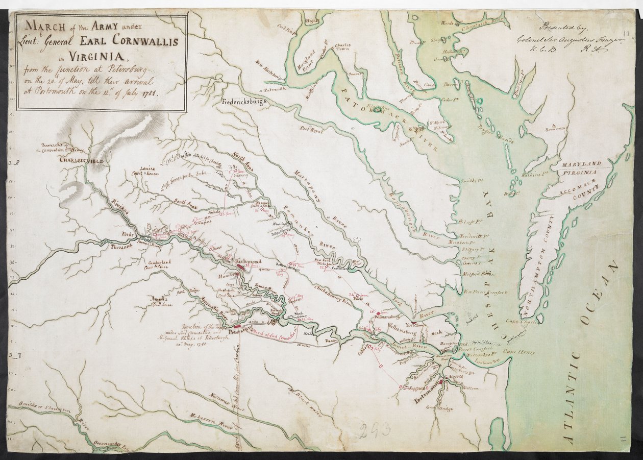 March of the Army under Lieutenant General Earl Cornwallis in Virginia, from the Junction at Petersburg on the 20th of May, till Their Arrival at Portsmouth on the 12th of July 1781 by American School