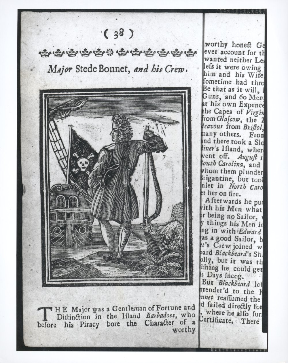 Major Stepe Bonnet, page 38 from Histories and Lives of All the Most Notorious Pirates and their Crews, London, 1725 by American School