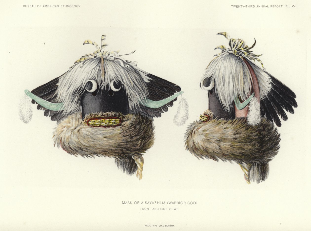 Mask of A Sayathlia (warrior god) - Front and Side Views by American School