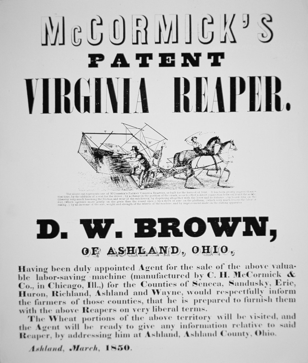 McCormick's Patent Virginia Reaper Advert by American School