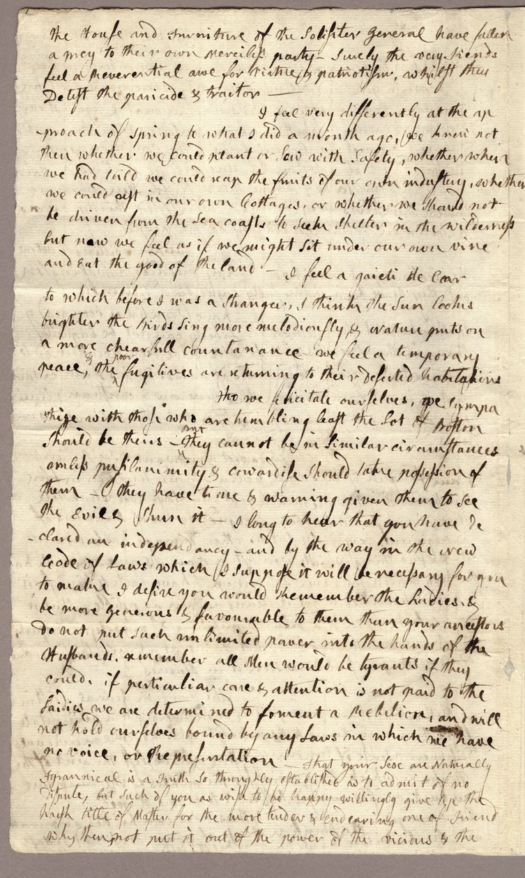 Page 2, Letter from Abigail Adams to John Adams, 31 March - 5 April 1776 by American School